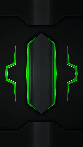 Black neon green lines, digital, tech, symbol, amoled, modern, cool, pattern, gamer, abstract HD phone wallpaper