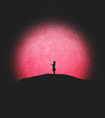 Starry night, girl, outdoor, silhouette HD phone wallpaper