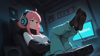 Pink Hair Girl Playing Games In Cozy Room, pink, hair, girl, artist, gaming, artwork, art, digital-art, ai, deviantart HD wallpaper
