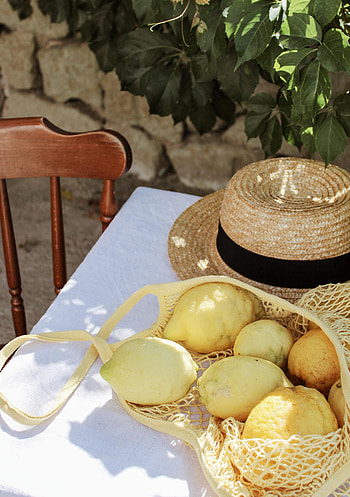Lemons, Miscellanea, Miscellaneous, Table, Citrus, Bag, Hat HD phone wallpaper