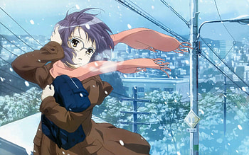 Anime, Girl, Cold, Wind, Scarf HD wallpaper