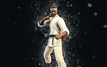 Dojo Defender, , white neon lights, Fortnite Battle Royale, Fortnite characters, Dojo Defender Skin, Fortnite, Dojo Defender Fortnite HD wallpaper