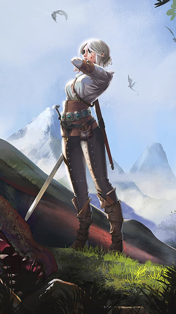 white hair, sword, woman warrior, Ciri (The Witcher), video game, The Witcher 3: Wild Hunt HD phone wallpaper