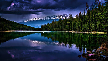 Twilight, Lake, Nature, Forest, Mountain HD wallpaper