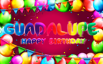 Happy Birtay Guadalupe, , colorful balloon frame, Guadalupe name, purple background, Guadalupe Happy Birtay, Guadalupe Birtay, popular american female names, Birtay concept, Guadalupe HD wallpaper