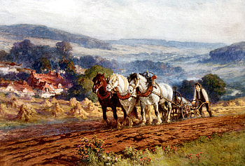 Plowing the Field - Horses, animal, horse, art, beautiful, illustration, plowing, artwork, wide screen, painting, equine HD wallpaper
