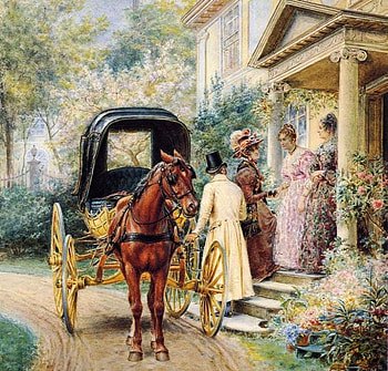 Sunday afternoon, horse, house, afternoon, ladies, visit, hackney, summer, gentlemen, sunday, painting, family, friends HD wallpaper