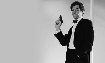 James Bond movie, Timothy Dalton, iconic black and white, 007 HD wallpaper