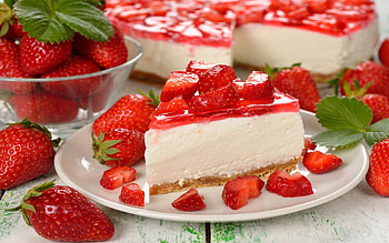 Strawberry cheesecake delight, Fruity confectionery, Mouth-watering creation, Tempting dessert HD wallpaper