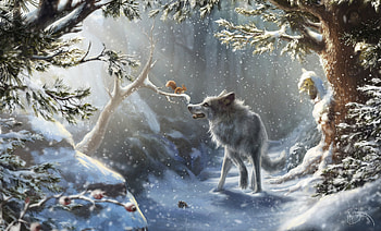 Enchanted Winter Wolf: Fantasy Forest Scene, fantasy, wolf HD wallpaper