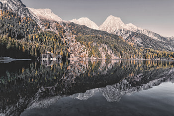 Nature, mountains, lake, trees, reflections HD wallpaper