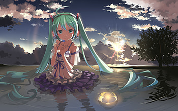 Hatsune Miku, awesome, uniform, artistic, nice, digital, cg, hatsune, aqua eyes, shallow water, sunshine, outfit, white, art, twintail, thigh highs, girl, headset, singer, aqua, tree, lake, anime girl, anime, pretty, green, twin tail, virtual, blue, black, song, sunlight, heads, cute, vocaloid, dress, beauty, miku, music, vocaloids, thighhighs, amazing, water, sun, stunning, program, beautiful, diva, aqua hair, cool, clouds, shallow, sky, blush, idol, micro HD wallpaper