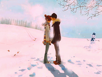 Winter romance, winter, boy, love, snow, sky, girl HD wallpaper