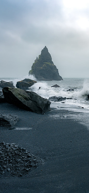 Black sand beach, Iceland, Iceland, nature, beach HD phone wallpaper