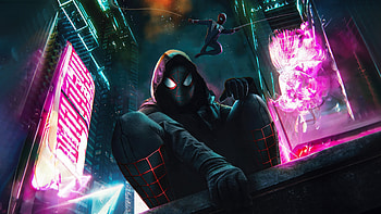 Spider Man In Cyber City, spiderman, superheroes, artwork, artist, digital-art HD wallpaper