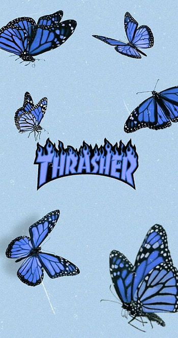 Trasher, --mariposas--, _azul_ HD phone wallpaper
