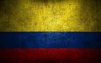 Colombian metal flag, grunge art, South American countries, Day of Colombia, national symbols, Colombia flag, metal flags, Flag of Colombia, South America, Colombian flag, Colombia HD wallpaper