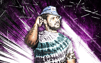 Schoolboy Q, grunge art, american rapper, music stars, Quincy Matthew Hanley, violet abstract rays, american celebrity, Schoolboy Q HD wallpaper