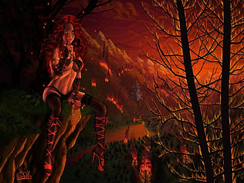 Fire Angel, artwork, abstract, fantasy, fire, burning HD wallpaper
