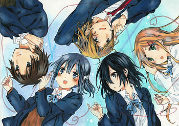 Hanging out with your friends, girl, anime, boy, friends HD wallpaper