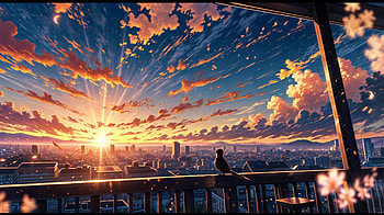 anime sunset, Anime, star, Abyss, city, sunset, anime sunset, anime city HD wallpaper