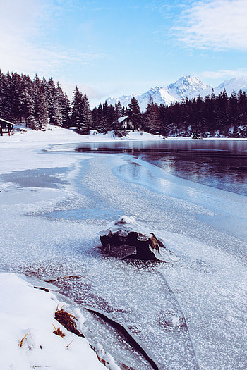 Winter, Nature, Trees, Mountains, Ice, Snow, Small House, Lodge HD phone wallpaper
