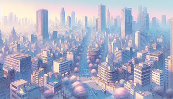 Downtown Dreamscape, downtown, cityscape, architecture, skyline, Pastel Color HD wallpaper