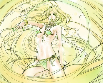 Barbariccia, ff4, games, final fantasy series, final fantasy 4, final fantasy iv, final fantasy, yellow background, long hair, lone, blonde hair, aeon, female, girl, bikini, anime, video games HD wallpaper