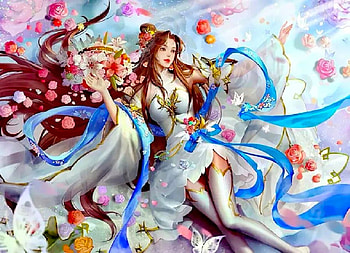 Flowers and Veils, digital, veils, lamamake, art, fantasy, , flowers, girl, pretty HD wallpaper