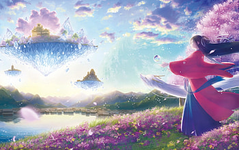 Spiritual World, japanese, kimono, art, japan, oriental, spring, scenery, orginal, spirit, fantasy, cherry, sakura HD wallpaper