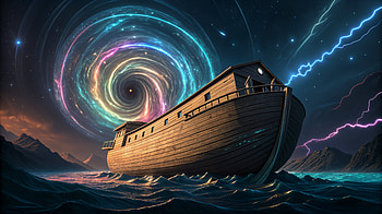 Noah's Ark Ultra – Epic Cosmic Voyage, Noah's Ark, ocean, storm, lightning HD wallpaper