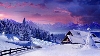 Mountain, , House, Winter, Tree HD wallpaper