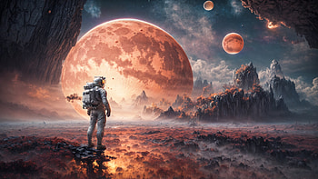 Astronaut On an Alien Planet, astronaut, Alien Planet, moon, space, universe HD wallpaper