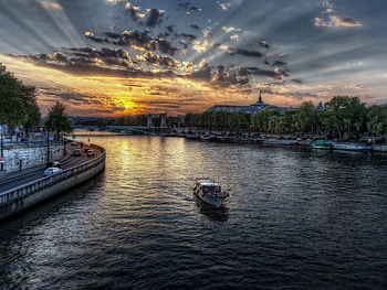 seine river commercial waterway, way, river, sunsets, boats HD wallpaper