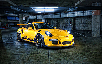 Porsche 911 GT3 RS, , parking, 2021 cars, supercars, Yellow Porsche 911, german cars, R, Porsche HD wallpaper