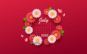 2022 July Calendar, , background with flowers, different flowers, 2022 summer calendars, July, 2022 calendars, July 2022 Calendar HD wallpaper