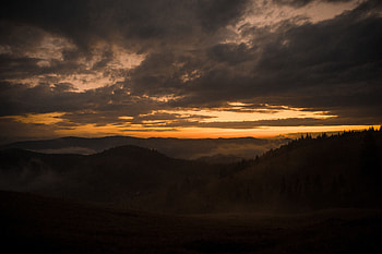 Nature, Sunset, Mountains, Twilight, Clouds, View From Above, Fog, Dusk HD wallpaper