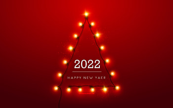 2022 New Year, , Christmas tree made of bulbs, 2022 Red background, Happy New Year 2022, 2022 concepts, lamps, Christmas 2022 background HD wallpaper