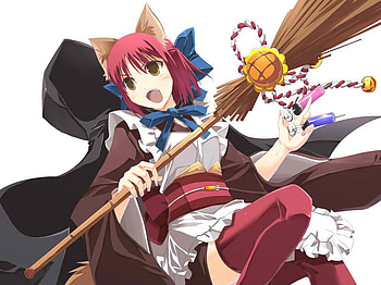 powerful anime girl-demon, foxy, lady, injection, anime, broom, powergul, gurl, demon HD wallpaper