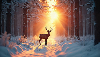 Sunlit Stag — Winter Forest, landscape, deer HD wallpaper