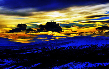 Blue winter, winter, blue, colours, gold, sunrise HD wallpaper
