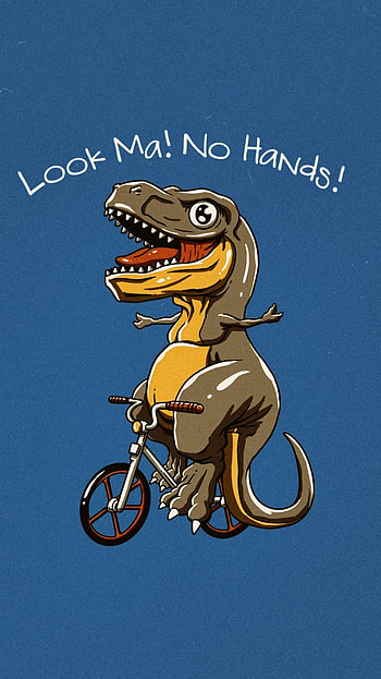 Dinosaur on a Bicycle "Look Ma! No Hands", funny, dinosaur HD phone wallpaper