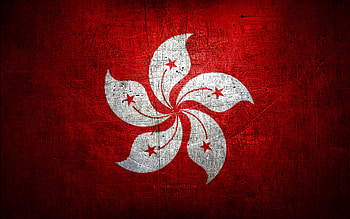 Hong Kong metal flag, grunge art, asian countries, Day of Hong Kong, national symbols, Hong Kong flag, metal flags, Flag of Hong Kong, Asia, Hong Kong HD wallpaper