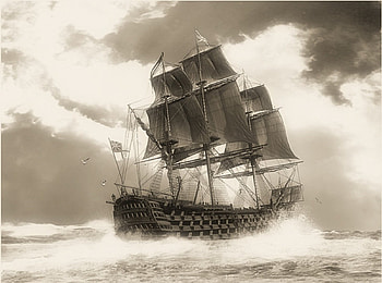 Ancient boat, sea, sky, sailboat HD wallpaper