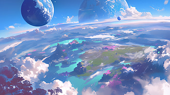 Celestial Dreams: Anime Landscape, Anime, anime landscape, planet HD wallpaper