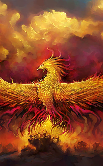 Fiery Phoenix, orange (Color), bird, fantasy HD phone wallpaper