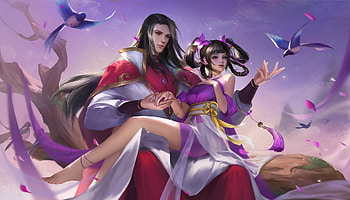 Fantasy couple, blue, frumusete, bird, man, swallow, girl, lovers, yanmin ji, pink, fantasy, couple, luminos HD wallpaper