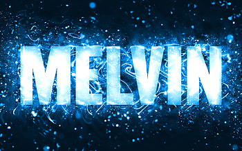Happy Birtay Melvin, , blue neon lights, Melvin name, creative, Melvin Happy Birtay, Melvin Birtay, popular american male names, with Melvin name, Melvin HD wallpaper