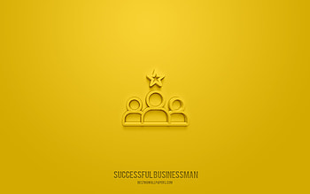 Successful businessman 3d icon, yellow background, 3d symbols, Successful businessman, business icons, 3d icons, Successful businessman sign, business 3d icons HD wallpaper