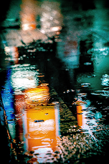 Rain, Drops, Lights, Reflection, Macro, Neon, Puddle HD phone wallpaper